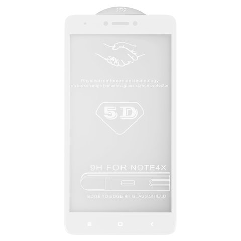 Защитное стекло All Spares для Xiaomi Redmi Note 4X, 5D Full Glue, белый, cлой клея нанесен по всей поверхности