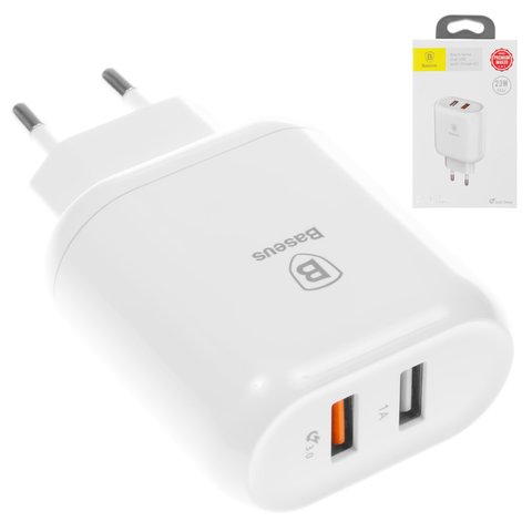 Сетевое зарядное устройство Baseus BS EUQC01, 23 Вт, Quick Charge, белый, 2 порта, #CCALL AG02