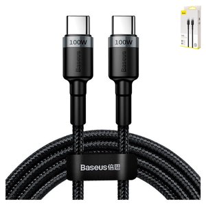 USB кабель Baseus Cafule, 2xUSB тип C, 200 см, 100 Вт, 5 А, черный, серый, в нейлоновой оплетке, #CATKLF ALG1