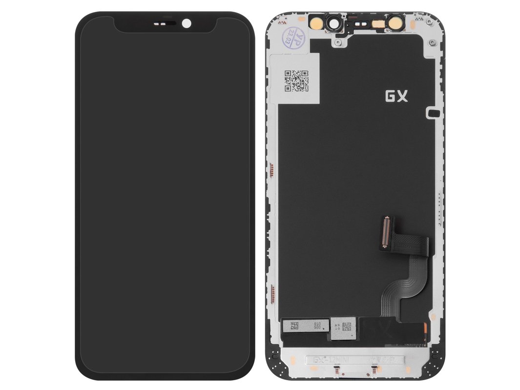 Дисплей для iPhone 12 mini, черный, с рамкой, High Copy, (OLED), GX OEM  hard - Все запчасти