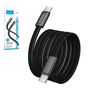 USB кабель Hoco X125, 2xUSB тип C, 100 см, 60 Вт, черный, плоский, в нейлоновой оплетке, #6942007671682