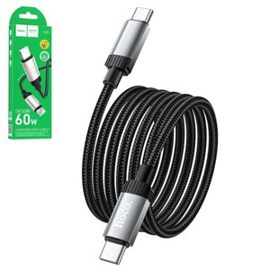 USB кабель Hoco X117, 2xUSB тип C, 100 см, 60 Вт, черный, с индикатором, в нейлоновой оплетке, #6942007652582