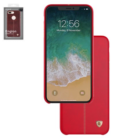 Funda Nillkin Englon Leather Cover puede usarse con iPhone XS Max, rojo, con orificio para logotipo, plástico, cuero PU, #6902048163409