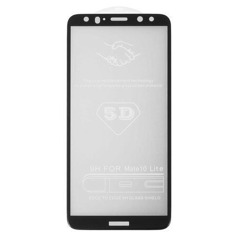 Tempered Glass Screen Protector All Spares compatible with Huawei Mate 10 Lite, 5D Full Glue, black, the layer of glue is applied to the entire surface of the glass 