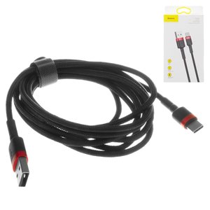 USB Cable Baseus Cafule, USB type A, USB type C, 200 cm, 3 A, red, black, nylon braided  #CATKLF C91