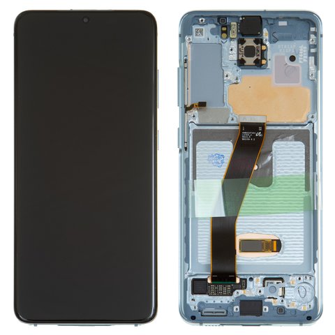 LCD compatible with Samsung G980 Galaxy S20, G981 Galaxy S20 5G, dark blue, with frame, Original, service pack, original glass, cloud blue  #GH82 22131D GH82 22123D