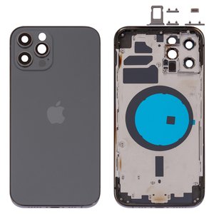 Housing compatible with iPhone 12 Pro, gray, with SIM card holders, with side buttons, graphite 