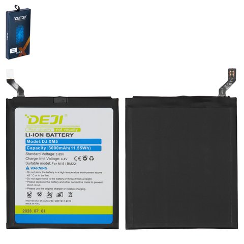 Batería Deji BM22 puede usarse con Xiaomi Mi 5, Li ion, 3.85 V, 3000 mAh
