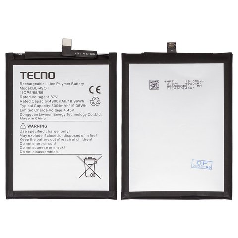 Battery BL 49OT compatible with Tecno Camon 20, Camon 20 Pro 5G, Spark 20 Pro+ KJ7 , Li Polymer, 3.87 V, 5000 mAh, Original PRC  