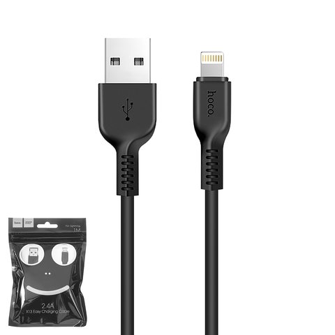 USB дата кабель Hoco X13, USB тип A, Lightning для Apple, 100 см, 2,4 А, чорний