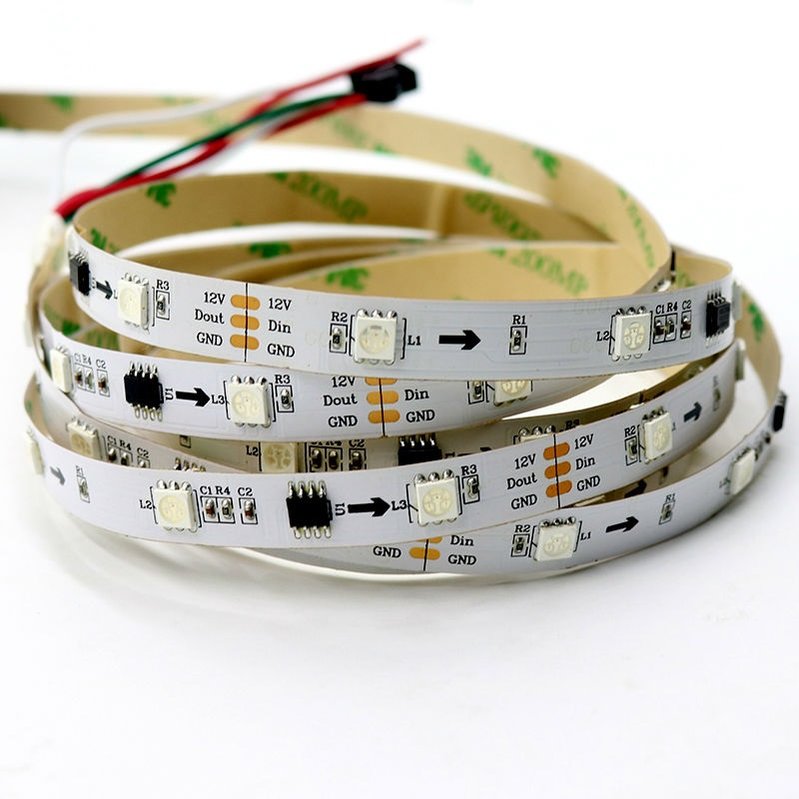 længde ledsage grus RGB LED Strip SMD5050, WS2811 (white, with controls, IP20, 12 V, 30 LEDs/m,  5 m) - GsmServer