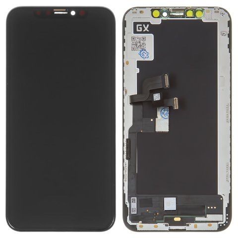 LCD compatible with Apple iPhone XS, black, with frame, HC, with camera and proximity sensor plastics, OLED , GX OEM soft 