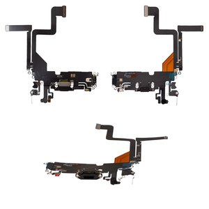 Flat Cable compatible with iPhone 14 Pro, charge connector, black, with microphone, with components, HC 
