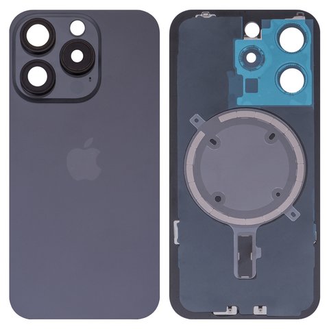 Housing Back Cover compatible with iPhone 15 Pro, black, with camera lens, PRC 