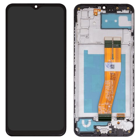 Pantalla LCD puede usarse con Samsung A025F DS Galaxy A02s, negro, con marco, Copy, con cable plano amarillo, 160,5x72 mm 