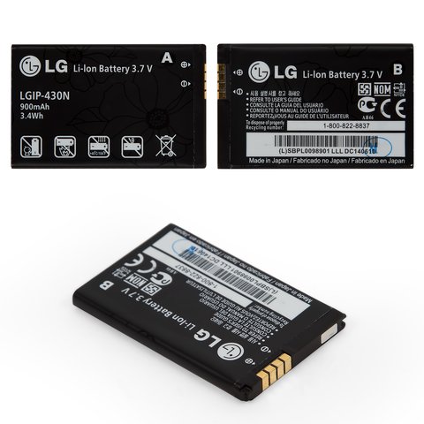 Аккумулятор LGIP 430N для LG GW300, Li ion, 3,7 В, 900 мАч