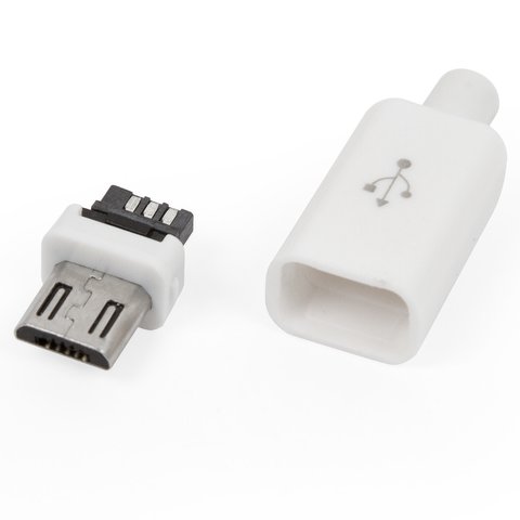 Конектор micro USB, 5 pin, розбірний, "тато", білий