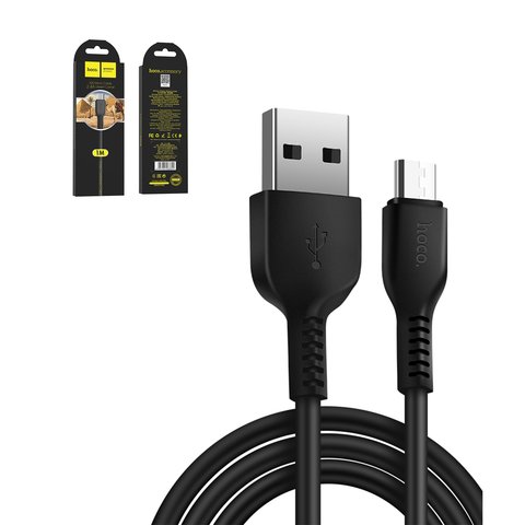 USB кабель Hoco X20, USB тип A, micro USB тип B, 100 см, 2,4 А, чорний, #6957531068822