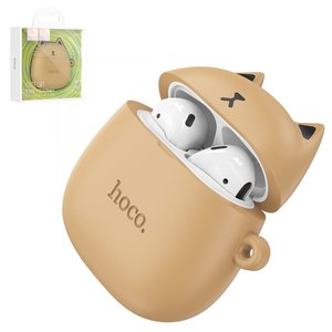 Гарнітура Hoco EW45, бездротова, коричнева, біла, із зарядним кейсом, з силіконовим чохлом, #6931474789242