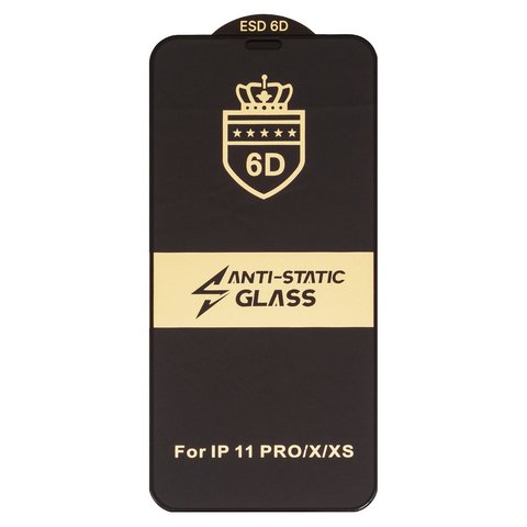 Захисне скло ESD 6D для Apple iPhone 11 Pro, iPhone X, iPhone XS, сумісне з чохлом, Full Glue, Anti Static, без упаковки , чорний